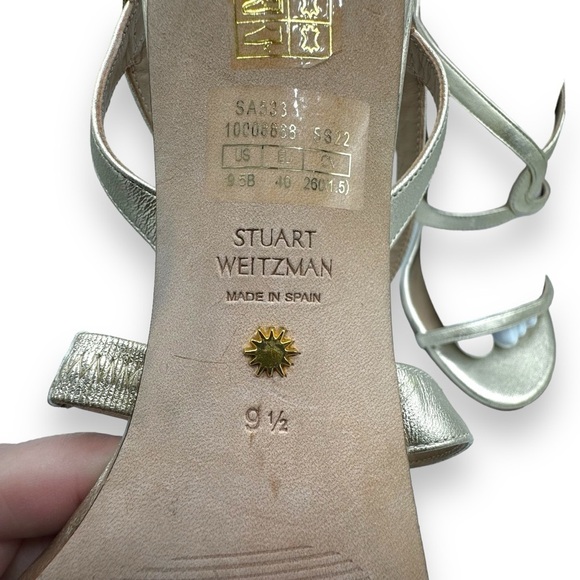 Stuart Weitzman Soiree 100 Strappy Slingback Heel Sandals, Platino, Size 9.5 - Picture 8 of 9